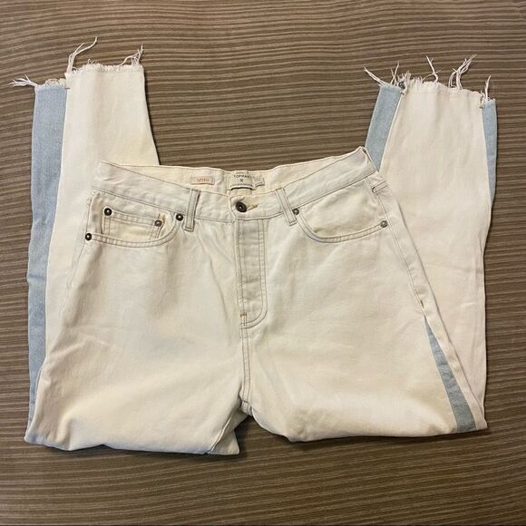 Topman tapered Light Wash blue side Textured Raw Hem Jeans 32s - Picture 1 of 8